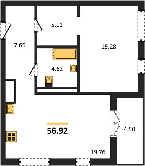 Квартира 1-комн. 56.92 кв. м