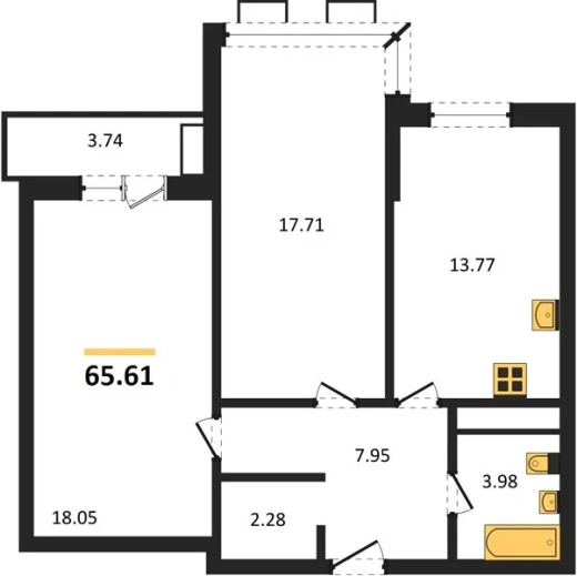 Квартира 2-комн. 65.61 кв. м