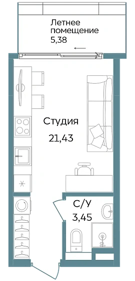 Апартаменты 1-комн. 30.26 кв. м
