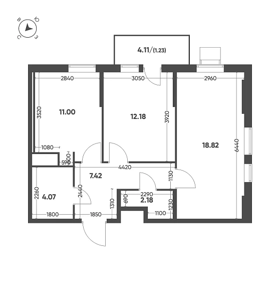 Квартира 2-комн. 56.9 кв. м