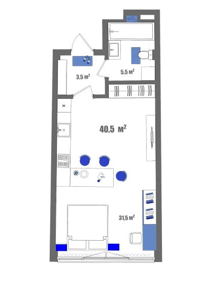 Апартаменты Студия 40.5 кв. м