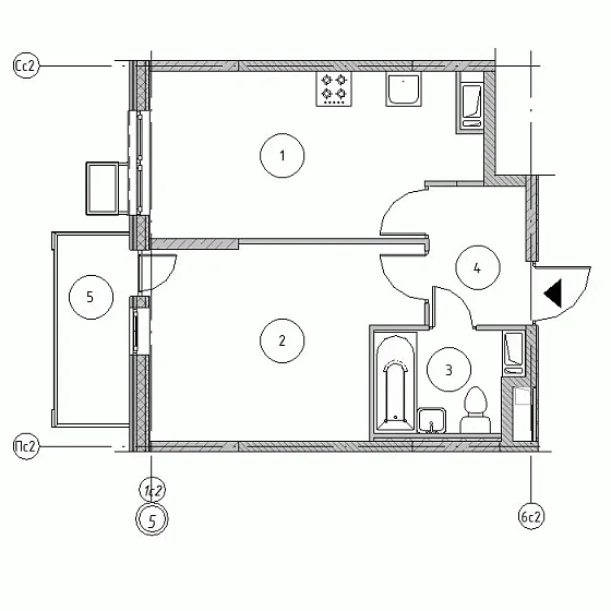 Квартира 1-комн. 38.3 кв. м