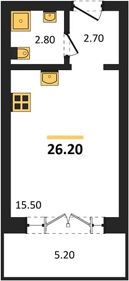 Апартаменты Студия 26.2 кв. м