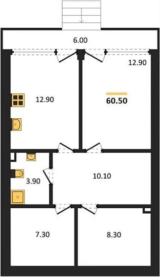Апартаменты 1-комн. 60.5 кв. м