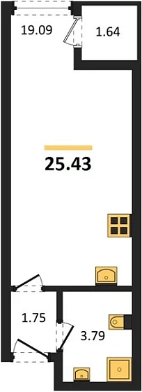 Квартира Студия 25.43 кв. м