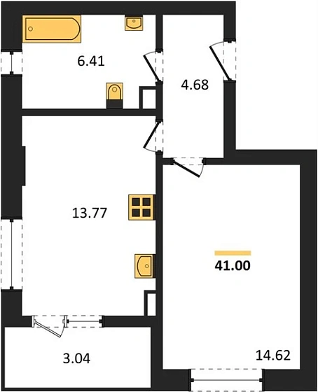 Квартира 1-комн. 41 кв. м