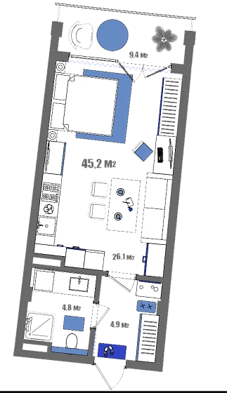 Апартаменты Студия 45.2 кв. м