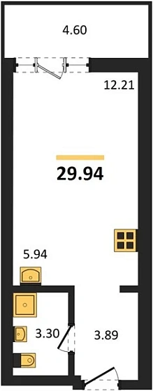 Квартира 1-комн. 29.94 кв. м