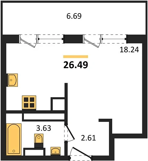 Квартира Студия 26.49 кв. м