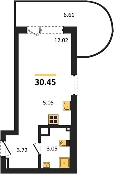 Апартаменты Студия 30.45 кв. м