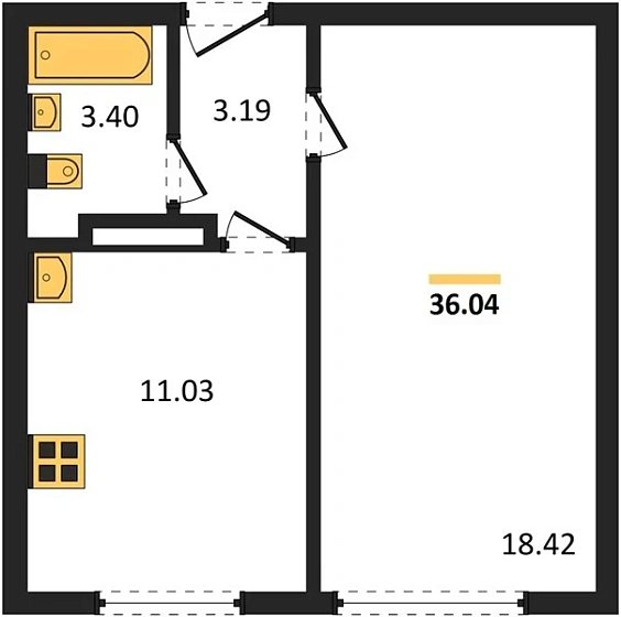 Квартира 1-комн. 36.04 кв. м