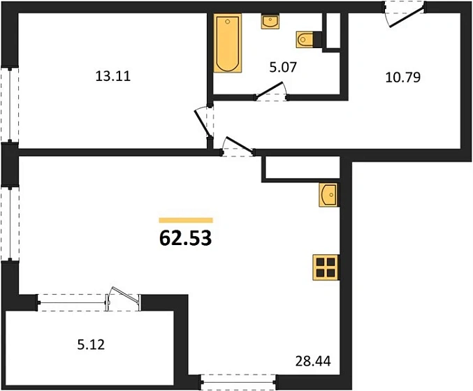 Квартира 1-комн. 62.53 кв. м