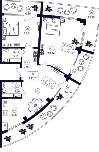 Апартаменты 3-комн. 131.7 кв. м