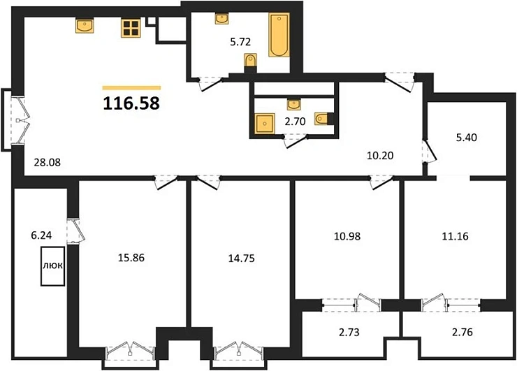 Квартира 4-комн. 116.58 кв. м