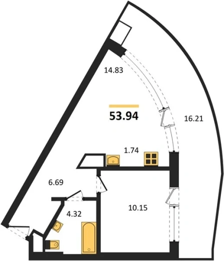 Апартаменты 1-комн. 53.94 кв. м