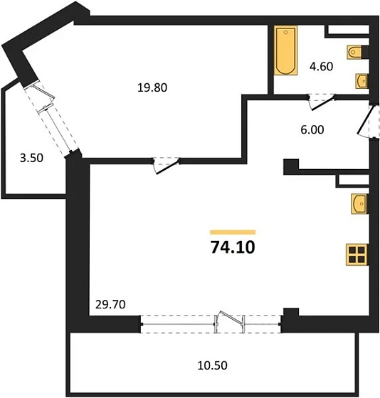 Апартаменты 2-комн. 74.1 кв. м