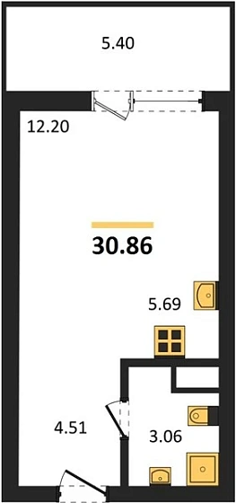 Апартаменты Студия 30.86 кв. м
