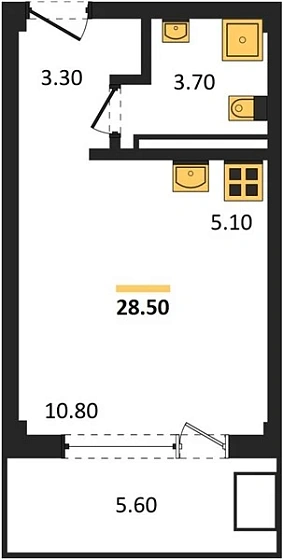 Апартаменты Студия 28.5 кв. м