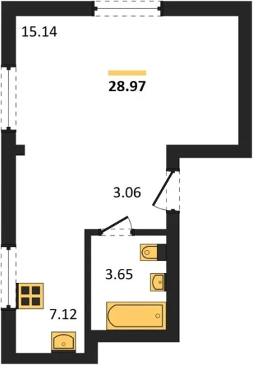 Апартаменты Студия 28.97 кв. м