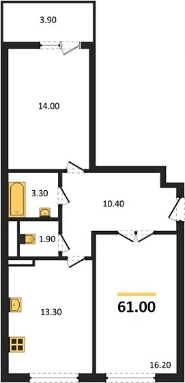 Квартира 2-комн. 61 кв. м