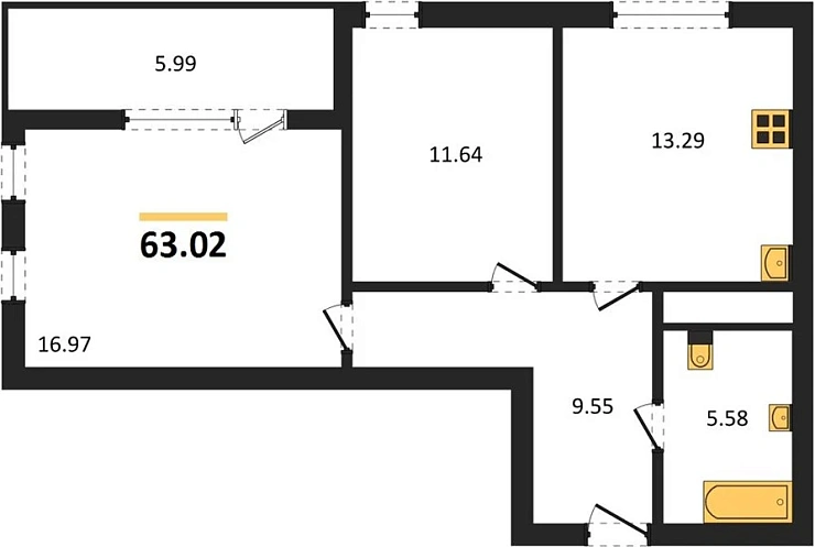 Квартира 2-комн. 63.02 кв. м