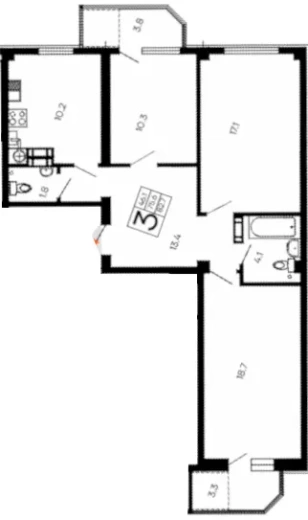 Квартира 3-комн. 82.7 кв. м