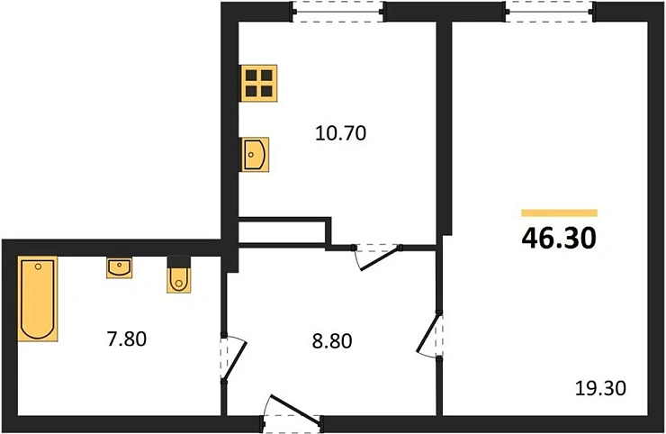 Квартира 1-комн. 46.3 кв. м