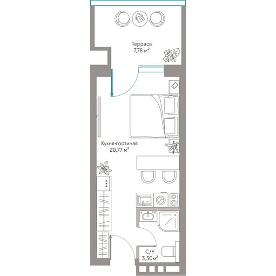 Квартира Студия 32.05 кв. м