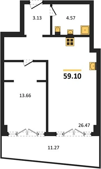 Апартаменты 1-комн. 61.04 кв. м