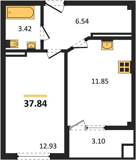 Квартира 1-комн. 37.84 кв. м