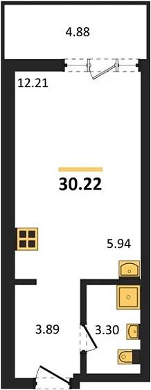 Квартира 1-комн. 30.22 кв. м
