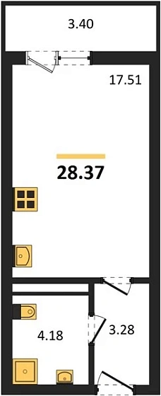 Квартира Студия 28.37 кв. м
