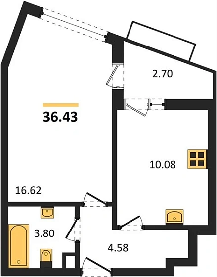 Квартира 1-комн. 36.43 кв. м