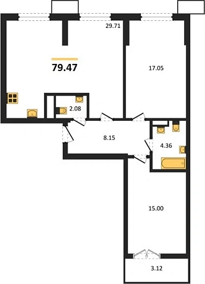 Квартира 2-комн. 79.47 кв. м