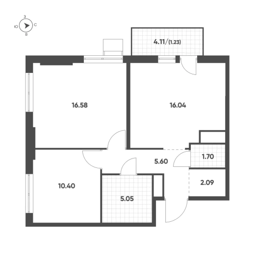 Квартира 2-комн. 58.69 кв. м