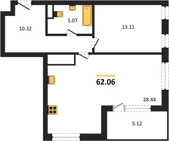 Квартира 1-комн. 62.06 кв. м