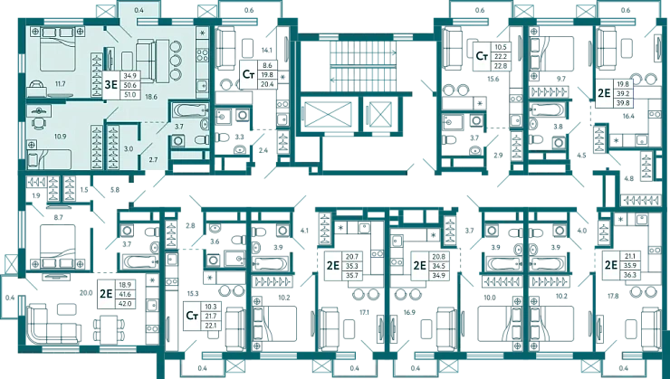 Квартира 2-комн. 51.1 кв.м