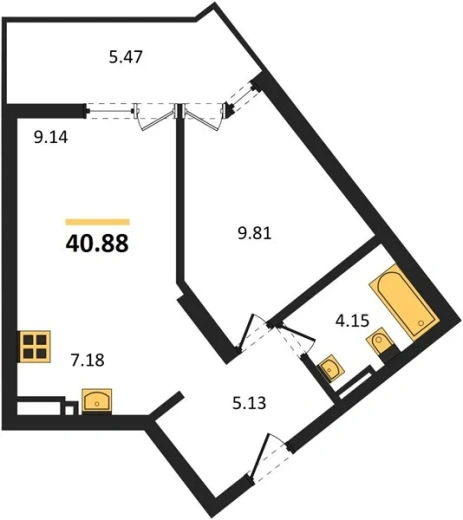 Квартира 2-комн. 40.88 кв. м