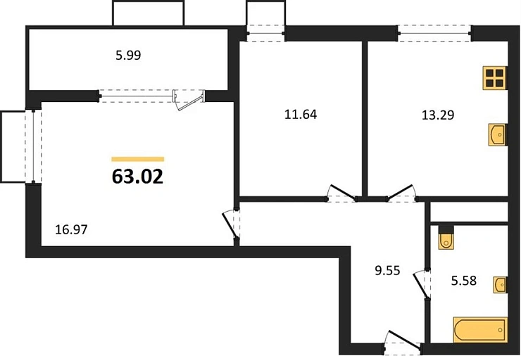 Квартира 2-комн. 63.02 кв. м