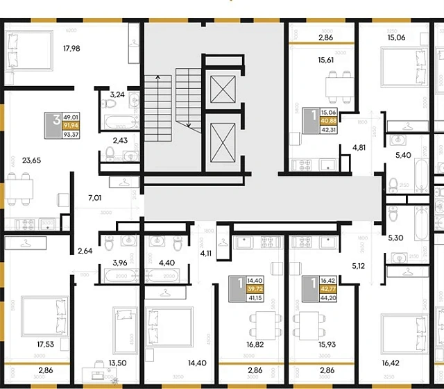 Квартира 3-комн. 93.37 кв. м