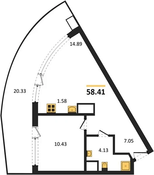 Апартаменты 1-комн. 58.41 кв. м