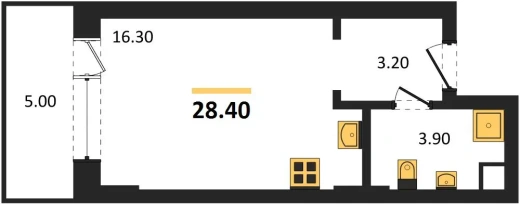 Апартаменты Студия 28.4 кв. м