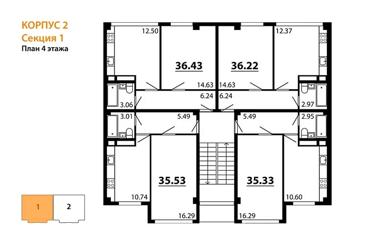 Квартира 1-комн. 36.22 кв. м