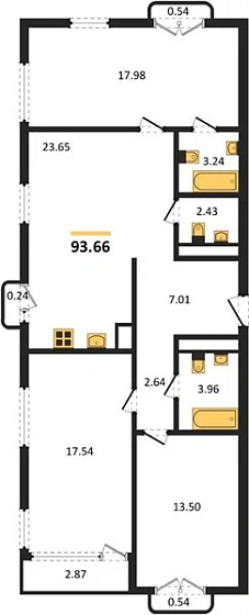 Квартира 3-комн. 93.66 кв. м