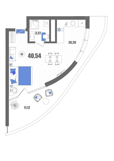 Апартаменты Студия 40.54 кв. м