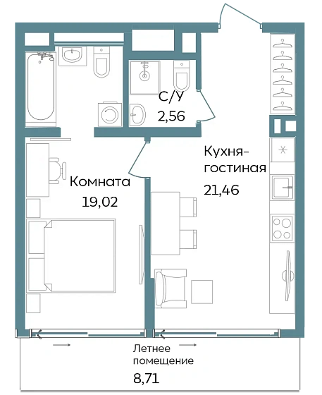 Объект недвижимости 51.75 кв. м