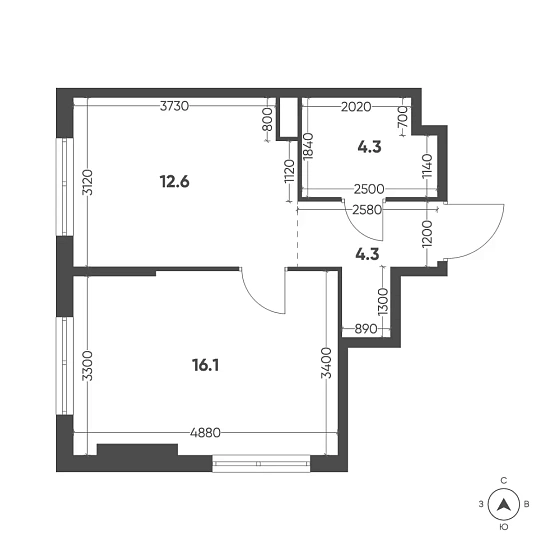 Квартира 1-комн. 37.3 кв. м