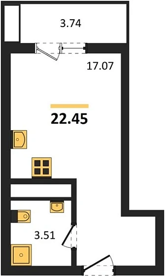Квартира Студия 22.45 кв. м