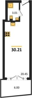 Апартаменты Студия 30.21 кв. м