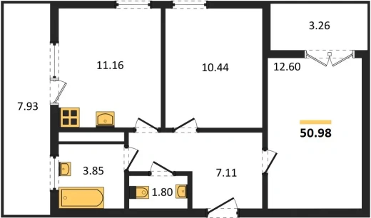 Квартира 2-комн. 50.98 кв. м